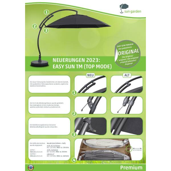 sun garden - EASY SUN 375 Cantilever parasol incl. Cape and Socket and Delivery