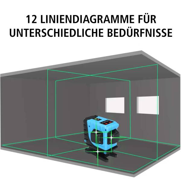 12 Linien 360° 3D Kreuzlinien Grünes Laser-Niveau Selbstnivellierung Fernbedienung